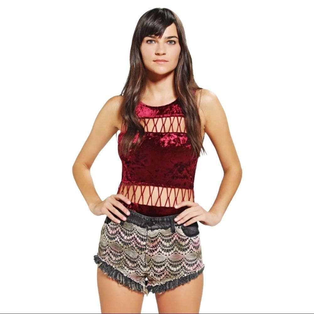 STARING At Stars Crushed Velvet Cutout Bodysuit M - Picture 15 of 15